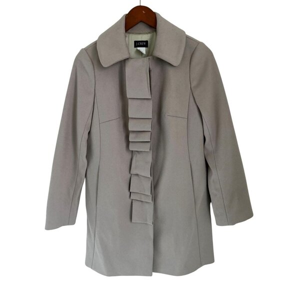 J.Crew Womens Ruffle Front 100% Wool Coat Size Pale Gray Long Sleeve - Picture 2 of 11